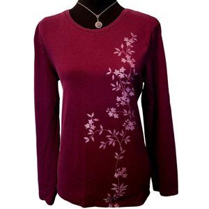 Sonoma Burgundy Embellished Long Sleeve Top – Size Large